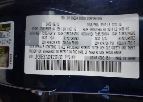 2011 Mazda Cx-9 Touring from USA, damaged, VIN JM3TB3CV0B0301801